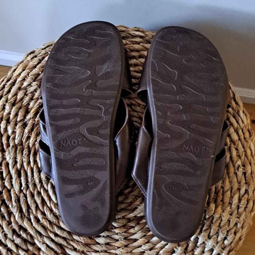 Naot Mens Anegada Pecan Brown Leather Woven Strap Casual Slide Sandals EU44/US11